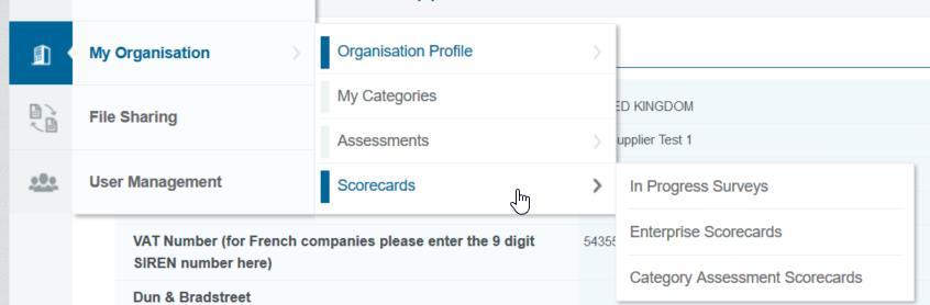 Modules Users & Organization Profile My Organization Organization Profile Scorecards In menu Scorecards surveys and questionnaires sent by Amcor are provided In menu Progress Surveys