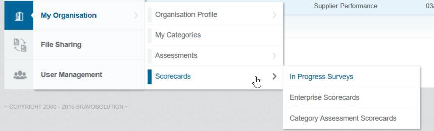 Scorecards Evaluated Scorecards In menus Scorecard (accessible from the left menu > My Organisation > Scorecards) evaluated