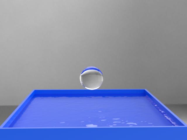 A droplet drops into a pool of liquid. Our model produces a plausible water crown and an i pattern. Water in the pool is not completely still or smooth, leading to asymmetric splashes. Fig.