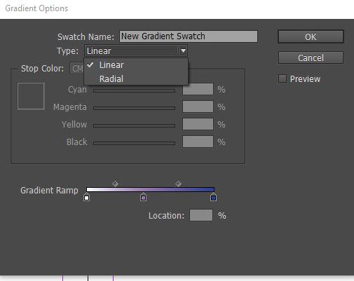 Radial Gradient In the drop down menu that says Type, you can also switch from Linear to Radial.