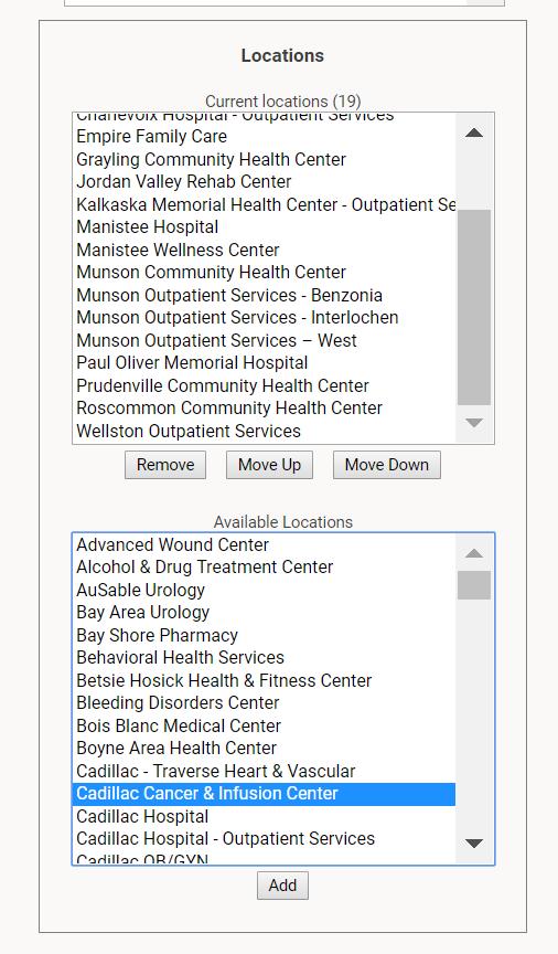 Departments Assigning Locations For locations to show up dynamically on content pages, assign them here at the department level.