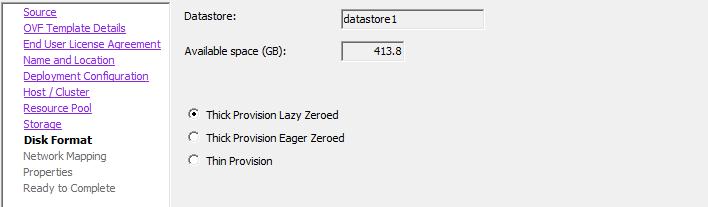 12. On the Disk Format page, ensure that the default disk format of Thick Provision Lazy Zeroed is