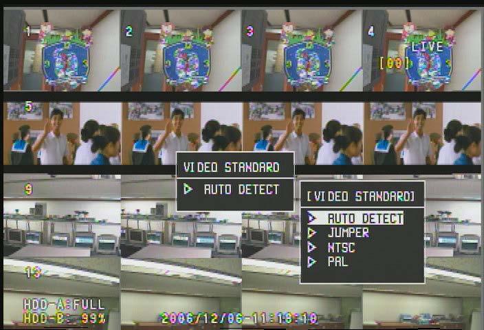 4.2.9 VIDEO STANDARD Figure 4-25 It sets up the video standard type of each camera to AUTO DETECT, JUMPER, NTSC, PAL.