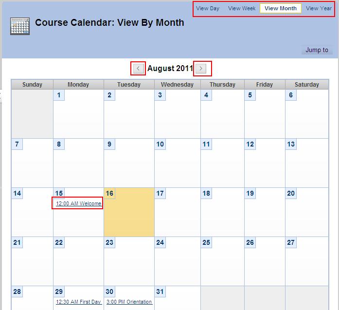 Browse Calendar Events Views Day, Week, Month, Year Use -> or <- to see next or