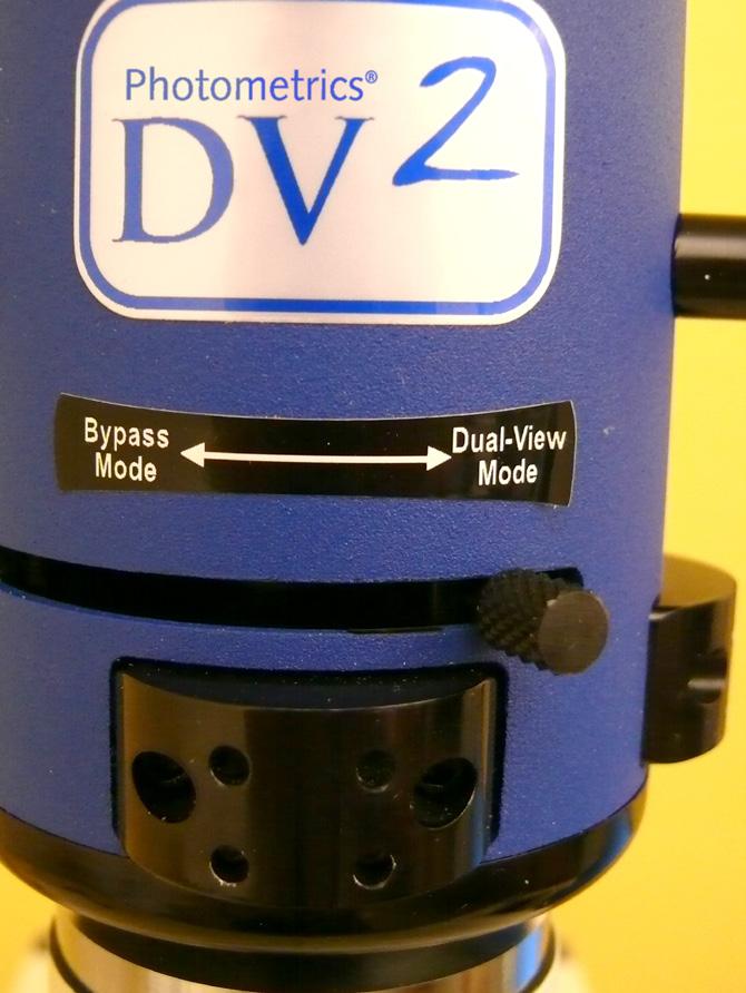 Slider lever Figure 4. The DV2 with the slider lever in Dual-View Mode. 8. The microscope should be set to direct the image to the camera, not to the eyepieces. 9.