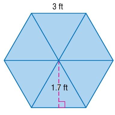 Example 2: The top of the table shown is a regular hexagon with a side length of 3 feet and an apothem of 1.7 feet.