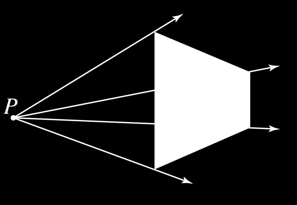 distance from P on the corresponding ray.