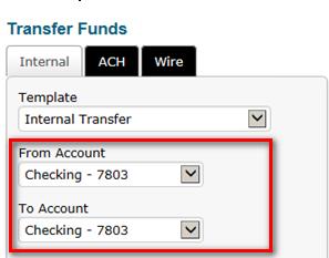 7 Submitting an Internal Transfer 1. Under Transfer Funds, on the Home page, select the Internal tab. 2.