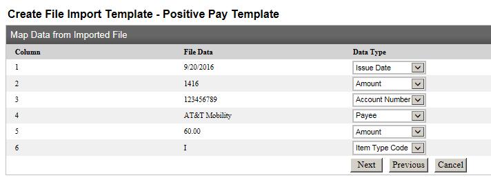 3. Select Browse and attach the Positive Pay file you would like to import. In the remaining boxes you will tell the system how to read your file. The most common file type for Positive Pay is.