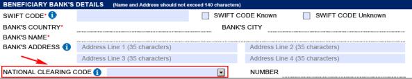 If swift code is known to user and user inputs swfit code, system will auto tick Swift Code known and populate Bank's Country, Bank's City and Bank's name. b.