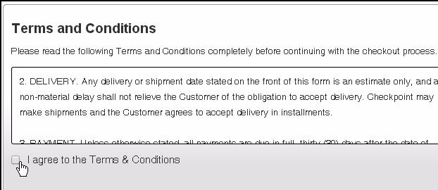 1 Type your specific special instruction/s on the Order Instructions text box. 2 Type the Order Number on the Order Number text box. Terms and Conditions Figure 6.