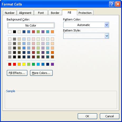 Patterns Highlight the block of cells. On the Ribbon, click on the Home tab. In the Cells group, click on the Format button and choose Format Cells.