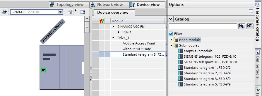 Double-click the V90 PN to enter the properties field: Here, you can configure information about the device name, Ethernet address You can also use the Online access to
