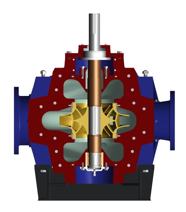 Heavy design axially split case Double volute casing (size dependent) avoid the radial hit to the rotor so prolong the life time of the pump and more reliable performance.