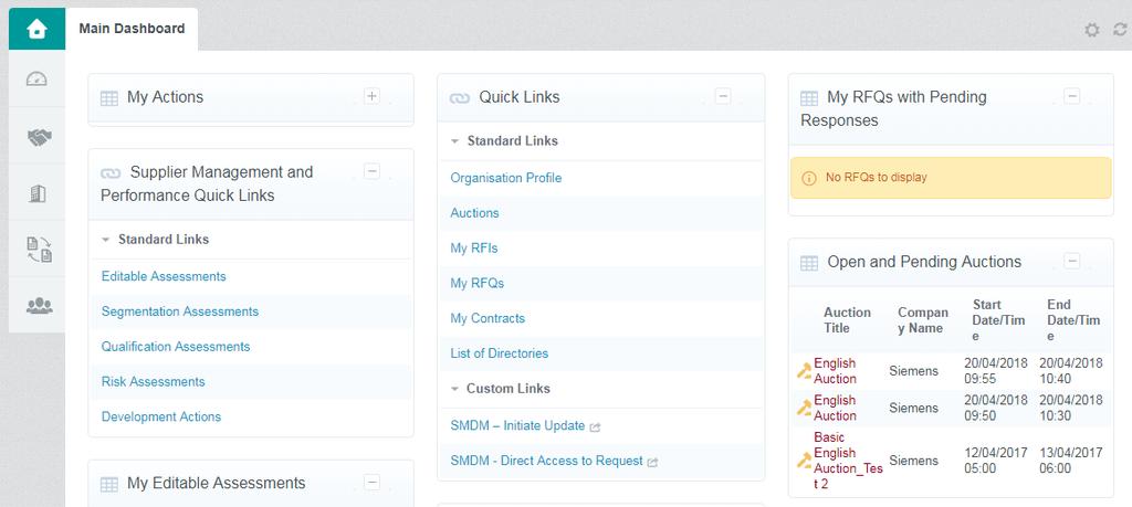 2) Or use the Quick Links on the Main Dashboard to access the Auctions. Figure 1.3: Quick Links on Main Dashboard 1.