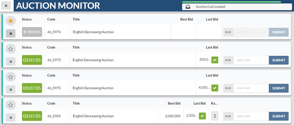Figure 2.2: Select Auction You can see your connection strength, Auctions status and Auction Format.