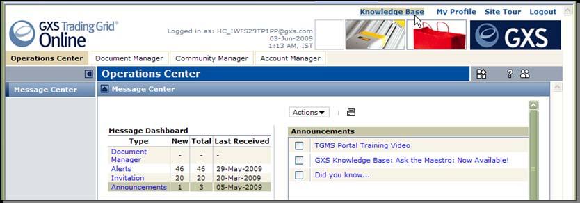 12.3 Online Knowledge Base Trading Grid has implemented GXS Knowledge Base, with an Ask the Maestro feature. To access this feature, at the top of any page, click the Knowledge Base link.