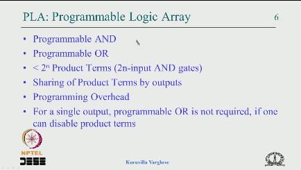 (Refer Slide Time: 29:22) The Programmable Logic array now somewhere in the lecture I have told I do not worry too much about these terminology and do not ask me why it is called