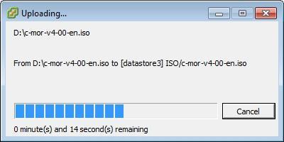The upload of the ISO file starts after