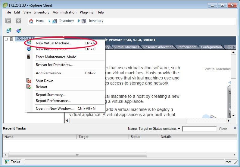 machine in the vsphere Client by right