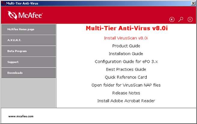 2. Select VirusScan v8.0i for WinNT/2K/XP (Figure 2). Figure 2. Selecting VirusScan v8.