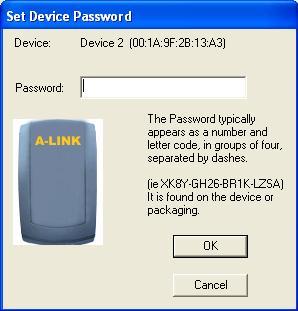 4.1.2 Enter Password To set or change your Ethernet Powerline Adaptor s password, click and select the Ethernet Powerline Adaptor you wish to change from the list, then click on the Enter Password