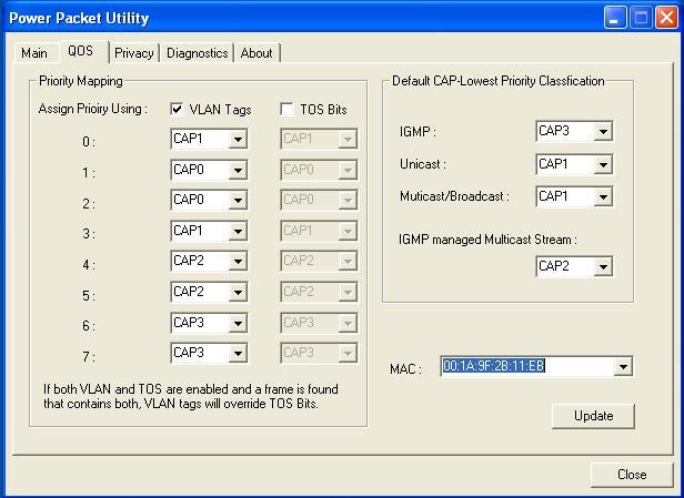 4.2 QOS The second tabbed window, labeled QoS for Quality of Service, is shown in Figure. QoS requirements are different for various data types such as streaming video or music, voice and raw data.