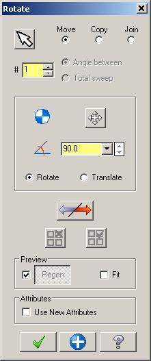 I. Rotate. Step 1. On the Transform tab click Rotate. Step 2. Use Ctrl-A to select all and click End Selection (ENTER). Step 3. In the Rotate dialog box: Select Move Fig.