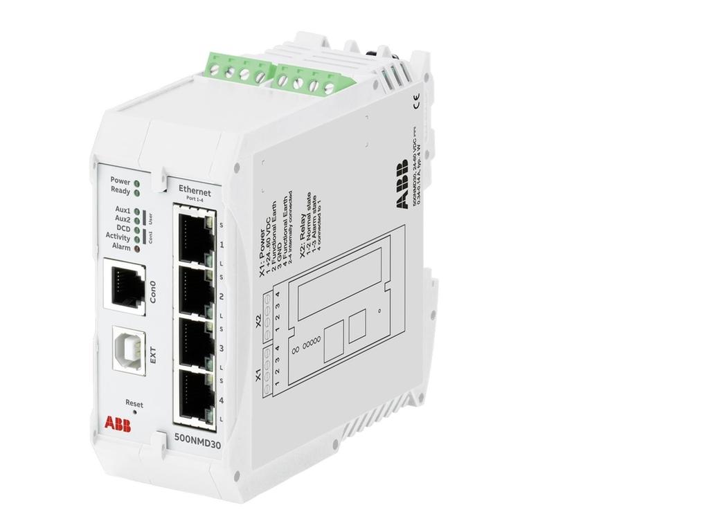 monitoring Application The DIN rail mountable 500NMD30 is a managed plug and play layer-2-switch, providing: 4 fast Ethernet auto-negotiating RJ45 ports with auto MDI/X (Automatic Crossover Detection