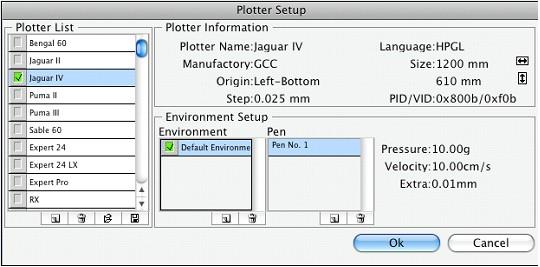 Plotter Setup In "Plotter Setup," you can choose "Plotter List," "Environment," "Pen," and so on.