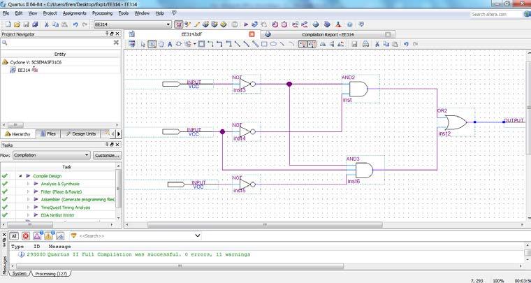 c) Compiling the Designed circuit The entered schematic diagram file, EE314.