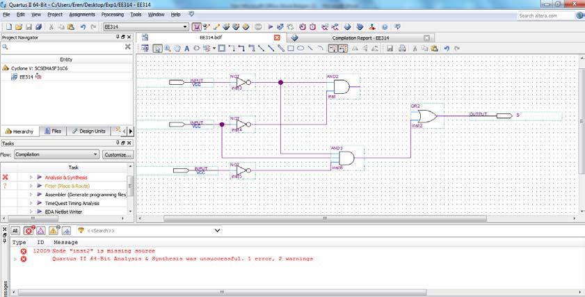 2) Now we will see what happens if the compiler cannot compile the designed circuit.