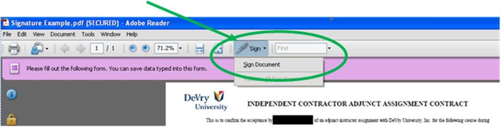 Step 2 Click on the Sign tab on the toolbar and select Sign Document.