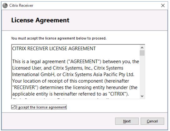 The server requests authentication via a Windows Security dialog box. Fig 4. The Citrix Receiver Install Wizard. 5.