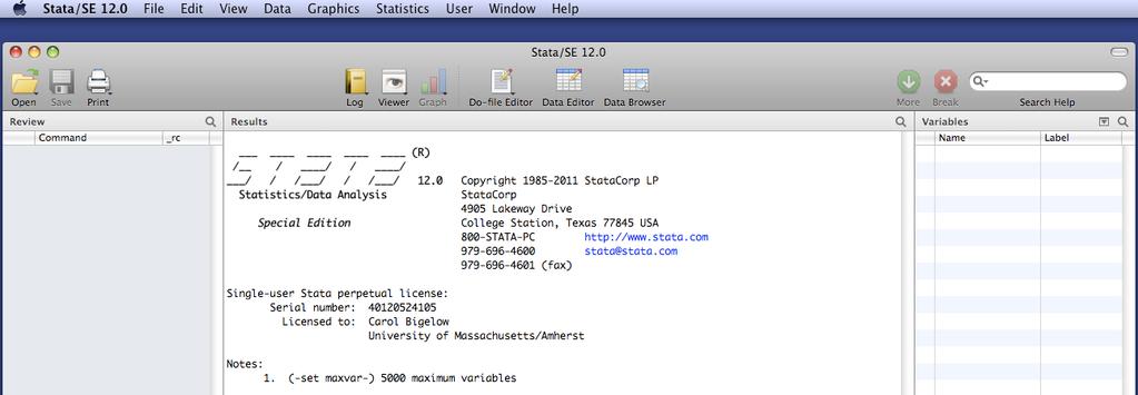 Introduction to the Windows in Stata When Stata starts up, your screen will display the following