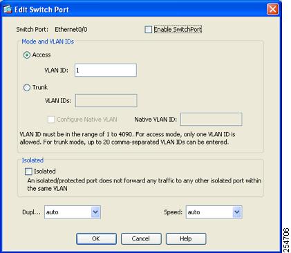 Chapter 13 Starting Interface Configuration (ASA 5505) Starting ASA 5505 Interface Configuration Step 4 Step 5 Step 6 Step 7 Step 8 To enable the switch port, check the Enable SwitchPort check box.