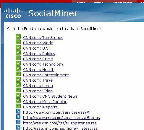 New and Changed Features Step 6 For websites with RSS feeds, the SocialMiner window opens.