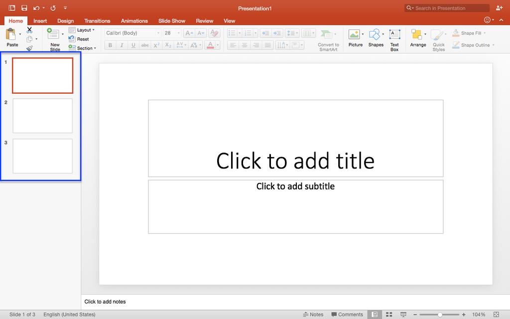 6 Navigating in PowerPoint Use the thumbnail list on the left side to move from one slide to the next.