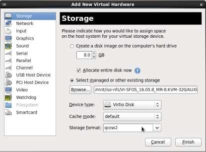 Step 9: Add auxiliary disk Go to Add Hardware -> Storage.
