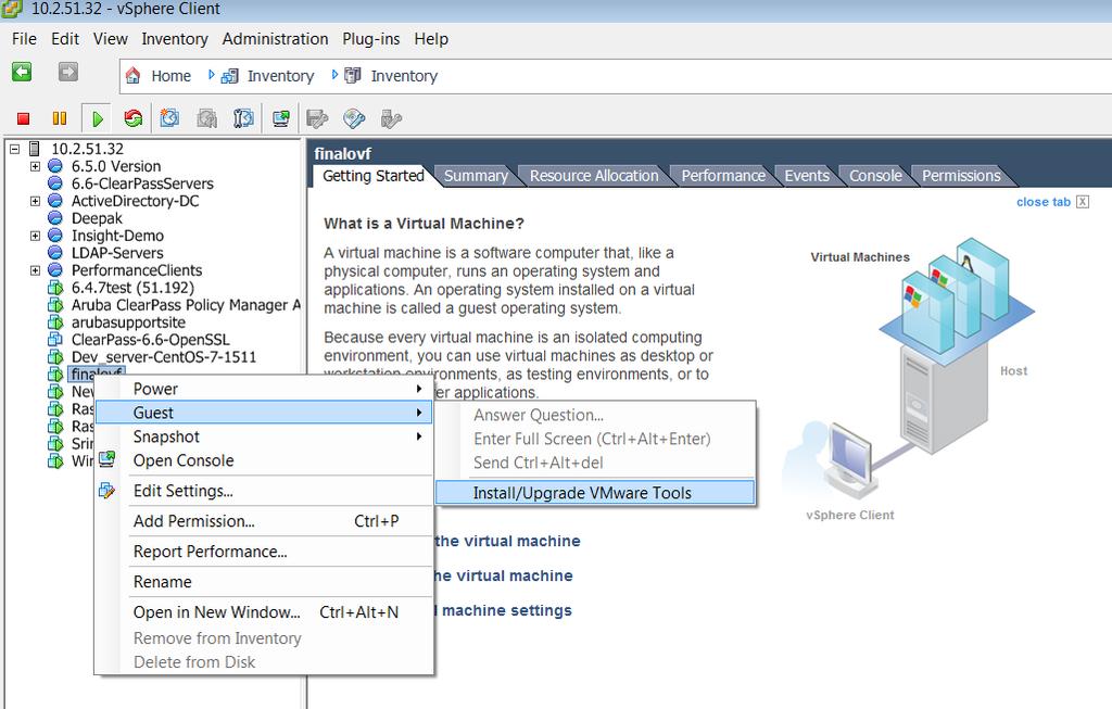 Figure 22 Select the Virtual Machine Instance 2. Select Automatic Tools Upgrade.