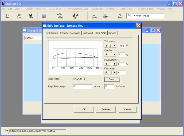8. Click the OK button to accept the airfoil dat. 9. The airfoil now appears in the Airfoil Data dialog box. Click the OK button to accept the new airfoil.