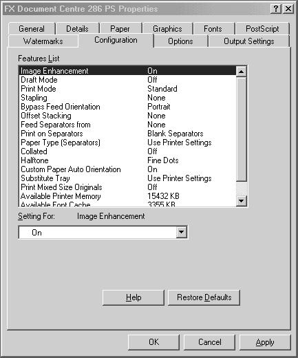 Operation with Windows 95/98/Me Configuration Tab Settings This section describes the settings of the Configuration tab.