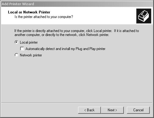 Operation with Windows 2000, Windows XP and Windows Server 2003 4. Click [Next]. 5. Select how the printer is connected to the computer and click [Next].