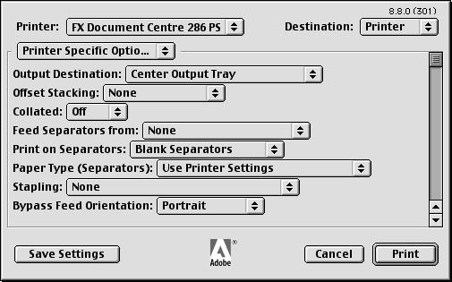 Settings This section describes the settings in the Printer Specific Options list. The settings that can be selected vary depending on which options have been installed.
