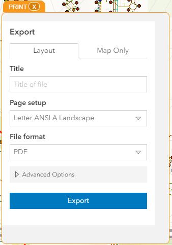 Print The Print tool allows users to export the current map view into a file format that can also be used to print. 1.