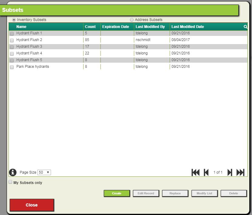 Manage Subsets The Manage Subsets tool allows users to create new subsets, edit existing subsets, and delete subsets.