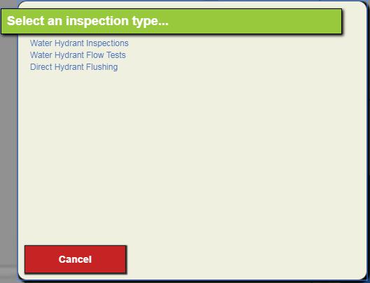 Create Inspection The Create Inspection tool allows users to create an inspection for each of the selected assets. 1. Select one or more asset either directly in the map or from the data table. 2.
