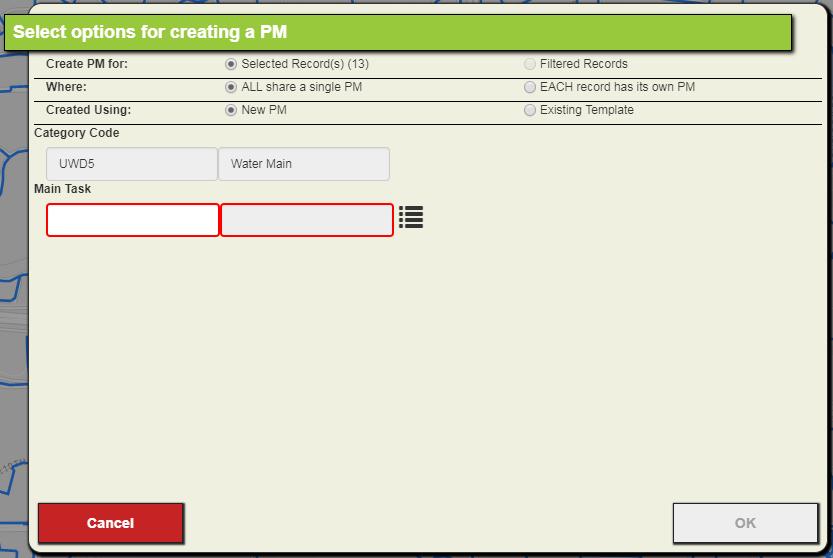 Create PM/Template map. The Create PM/Template tool allows users to create a pm/template on one or more assets in the 1. Select one or more asset either directly in the map or from the data table. 2.