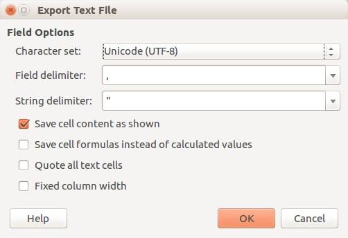 8) If you select Text CSV format (*.csv) for your spreadsheet, the Export Text File dialog (Figure 7) may open.