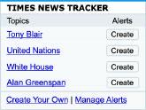 5 TIMES TOPICS ALE RTS In addition to creating alerts from the Times News Tracker area in Member Center, you will find opportunities to set up alerts throughout the site.